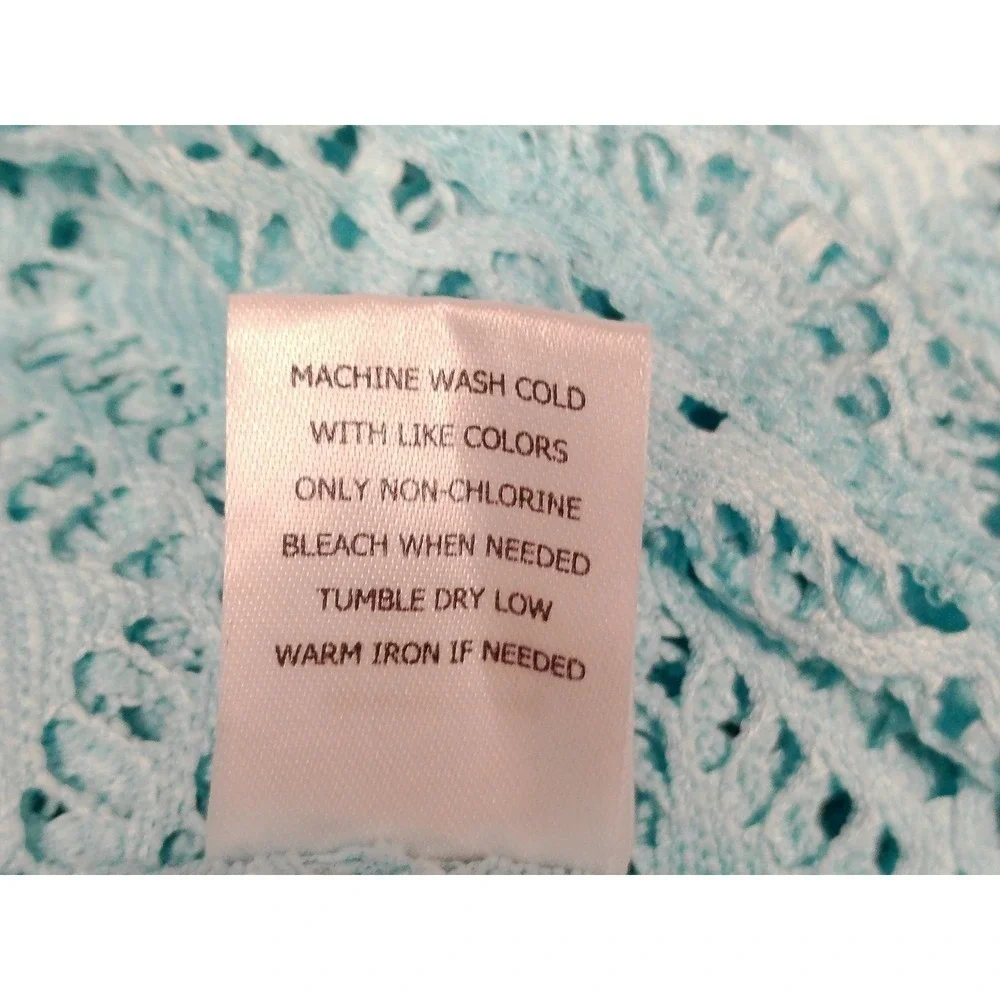MIKEN Swim Aqua‎ Blue Crochet Racerback Swim Cover Up Tank Top Women M